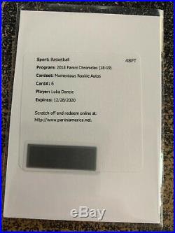 Luka Doncic Momentous Rookie Auto Chronicles 2018-19 RC /99 Redemption Unused