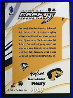 Marc-andre Fleury 2003-04 In The Game Draft Redemption 1st Pick 40/100 54268