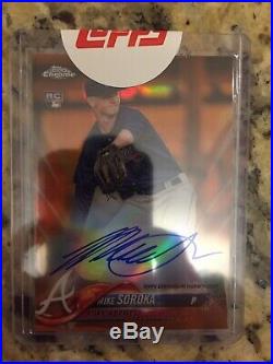 Mike Soroka 2018 Topps Chrome Orange Refractor Auto with Used Redemption Card