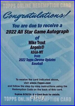 Mike Trout 2022 Topps Chrome Update'22 All Star Game Autograph Redemption