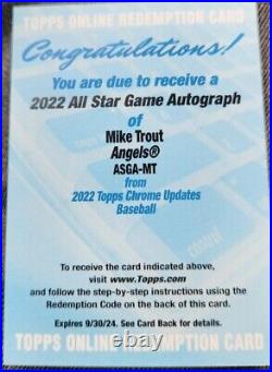 Mike Trout 2022 Topps Chrome Updates 2022 All Star Game Autograph Redemption