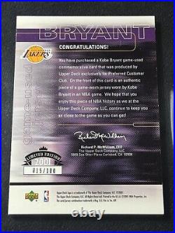 PSA 10 Auto Kobe Bryant 2001 Upper Deck Preferred Customer Club Game Jersey /100