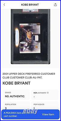 PSA 10 Auto Kobe Bryant 2001 Upper Deck Preferred Customer Club Game Jersey /100