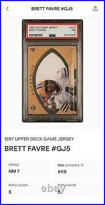 PSA 7 Brett Favre 1997 Upper Deck Game Jersey #GJ5 Packers Vikings POP 5 Six^