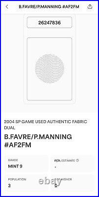 PSA 9 Brett Favre Peyton Manning 2004 SP Game Used Fabrics Dual #/100 POP 3 0^