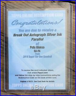 Pete Alonso /10 Auto Redemption Rookie RC / Topps Tier One NY Mets On Card