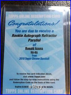 Ronald Acuna Rookie Autograph Refractor Parallel 2018 Topps Chrome Redemption