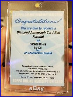 Shohei Ohtani Diamond Autograph Card Red Parallel /5 2018 Rc Auto Redemption