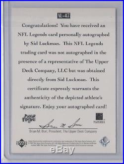 Sid Luckman Unredeemed 97' Legends Redemption Auto Rare