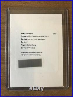 Steph Stephen Curry 2018 Immaculate PREMIUM PATCH AUTOGRAPH #6 Redemption Auto