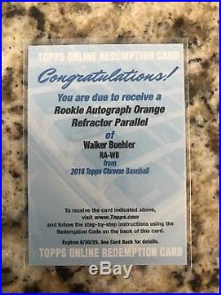 Walker Buehler Dodgers 2018 Topps Chrome Orange Refractor RC Auto Redemption