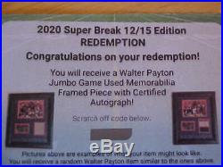 Walter Payton 2020 SUPER BREAK JUMBO GAME USED MEMORABILIA AUTOGRAPH Redemption